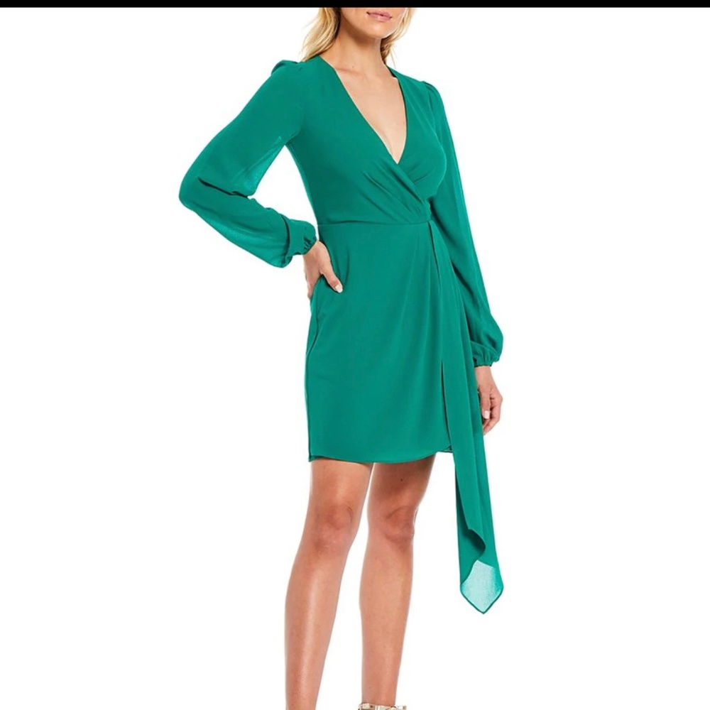 Belle Badgley Mischka Deep Surplice V-Neck Long Sleeve Georgette Erika Dress